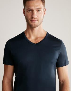 Lacivert V Yaka Basic T-Shirt