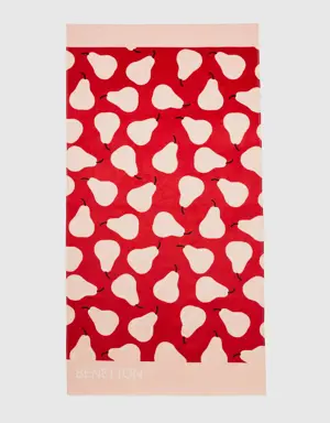 red beach towel with pear pattern
