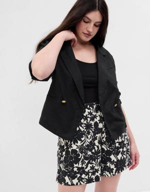 Cropped Linen-Cotton Blazer black