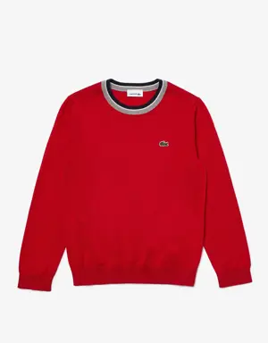 Sweater em malha de algodão com gola em contraste Lacoste para criança