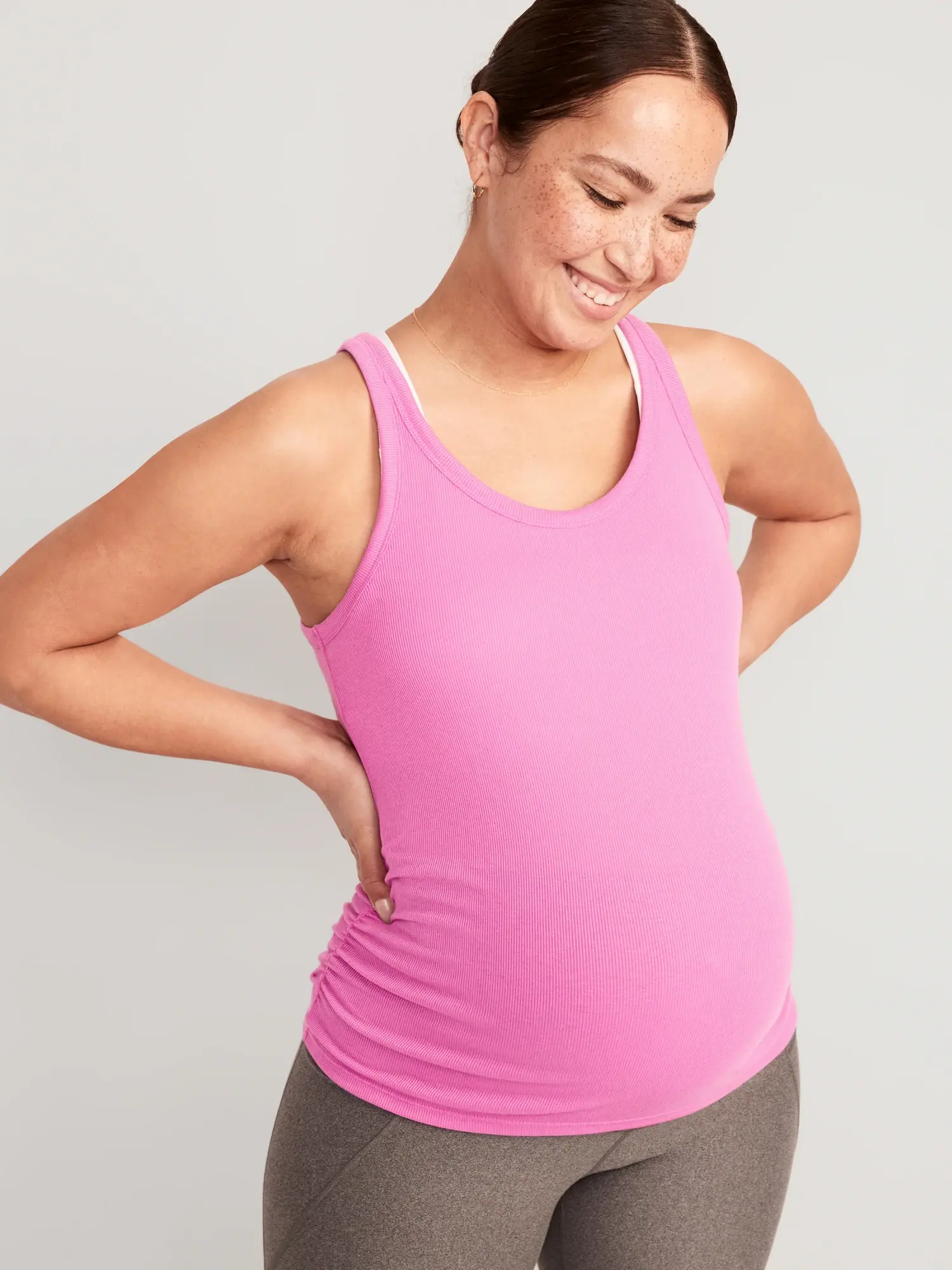 Old Navy Maternity UltraLite All-Day Rib-Knit Racerback Tank Top pink. 1