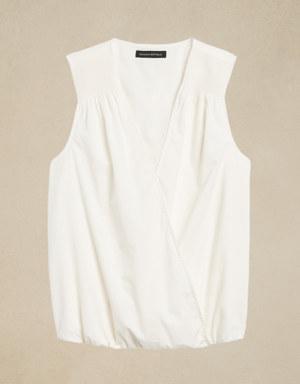 Petite Cotton Wrap-Effect Tank white