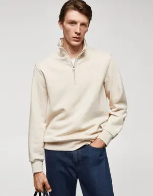 Cotton sweatshirt with zip neck