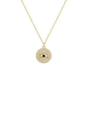 Pave Evil Eye Coin Necklace blue